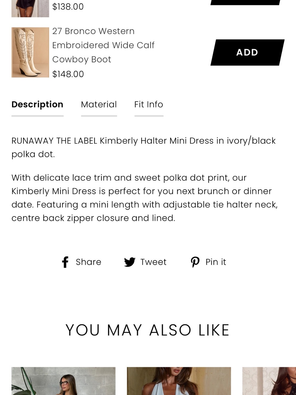Kimberly Halter Mini Dress by Runaway The Label - White with Black Trim - Picture 4 of 12